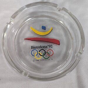 Barcelona Olympics 1992 Glass Ashtray COOB Italy Souvenir Vintage Spain Games